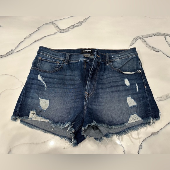 Express Pants - Express Distressed Hi Rise Shortie Jean Shorts 12
